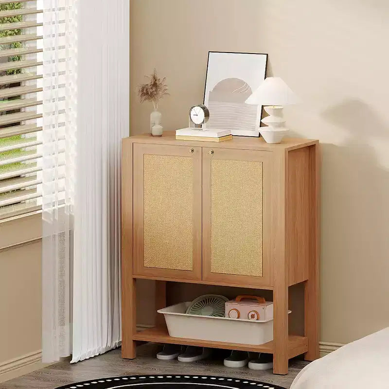Rattan Shoe Cabinet for Entryway, 5-Tier Farmhouse Organizer Rack Narrow Shoe Storage Cabinet with 2 Doors