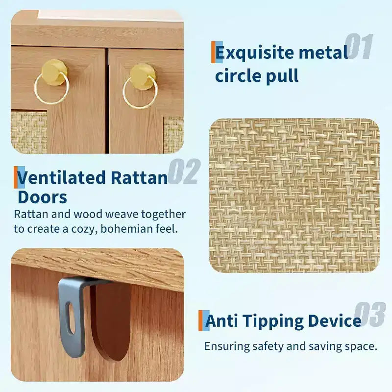 Rattan Shoe Cabinet for Entryway, 5-Tier Farmhouse Organizer Rack Narrow Shoe Storage Cabinet with 2 Doors