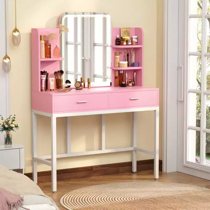 Makeup Vanity with Mirror and Lights, Vanity Table with Drawers