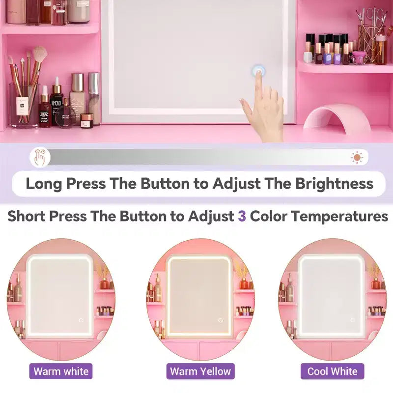 Makeup Vanity with Mirror and Lights, Vanity Table with Drawers