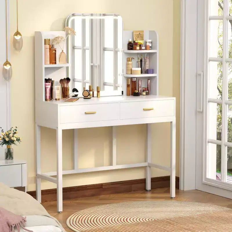 Makeup Vanity with Mirror and Lights, Vanity Table with Drawers