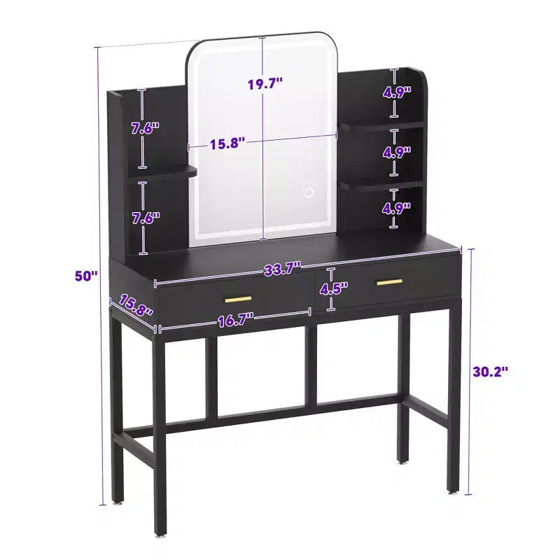 Makeup Vanity with Mirror and Lights, Vanity Table with Drawers