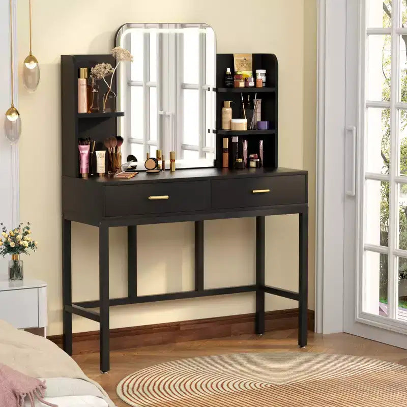 Makeup Vanity with Mirror and Lights, Vanity Table with Drawers