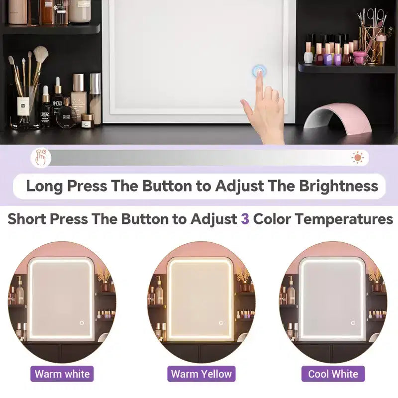 Makeup Vanity with Mirror and Lights, Vanity Table with Drawers