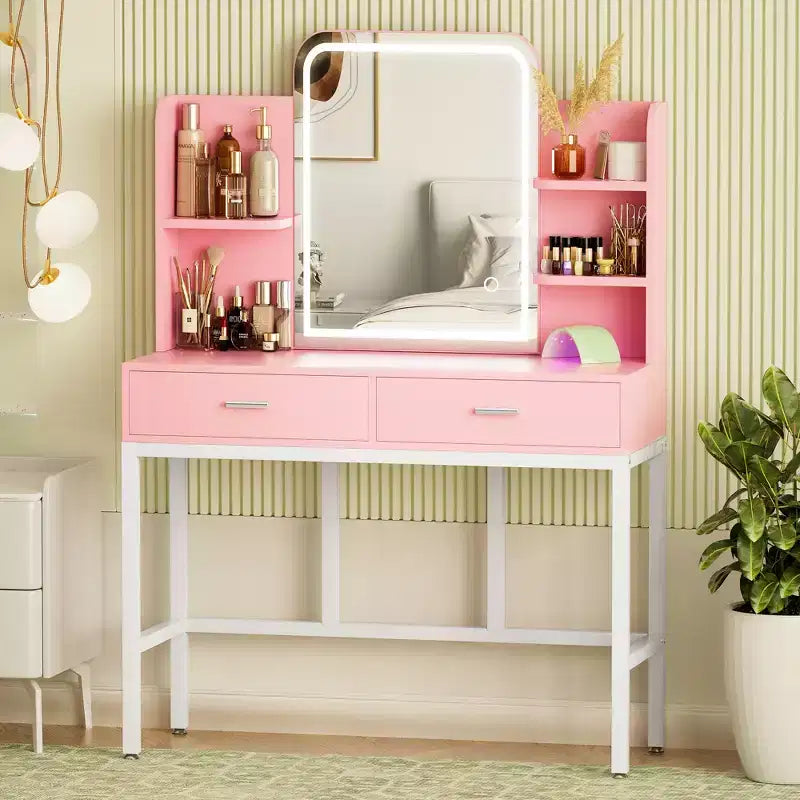 Makeup Vanity with Mirror and Lights, Vanity Table with Drawers