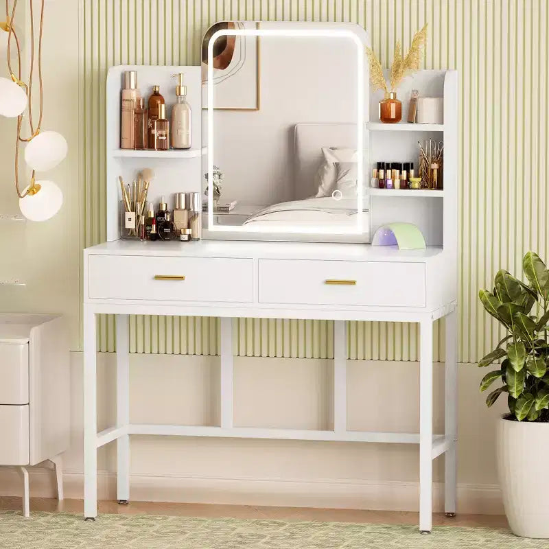 Makeup Vanity with Mirror and Lights, Vanity Table with Drawers