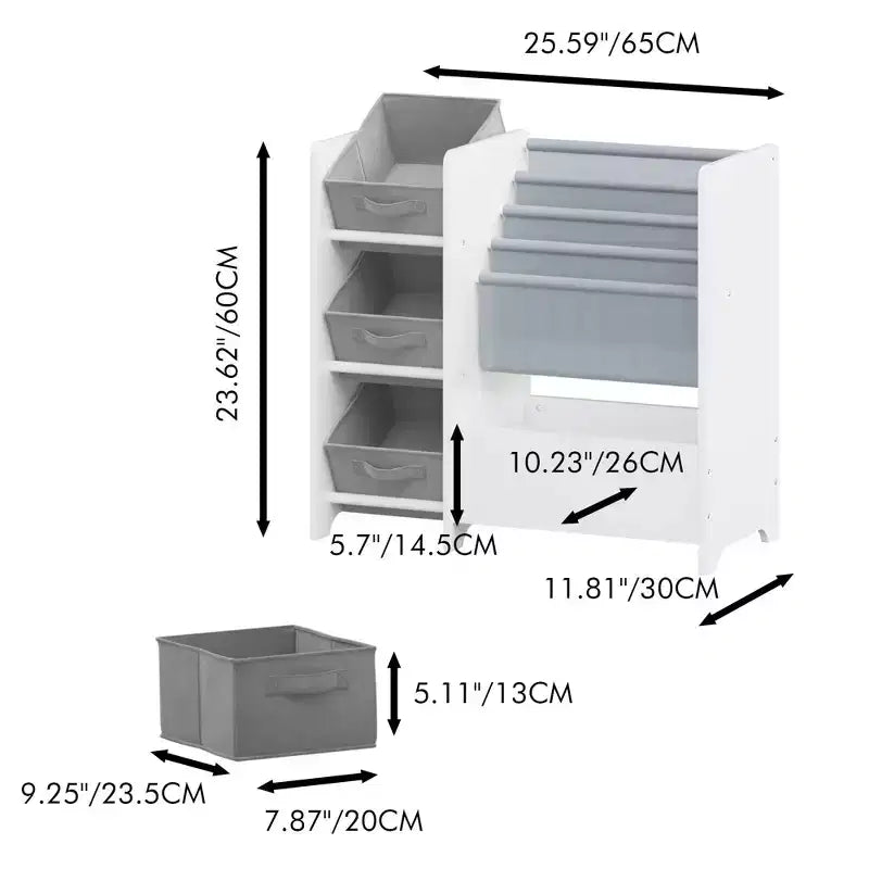 MAYEERTY Kids Booksheld and Toy Storage Organizer, Multifunctional 4 Tier 3 Collapsible Fabric Drawers, Book Display in Room Playroom