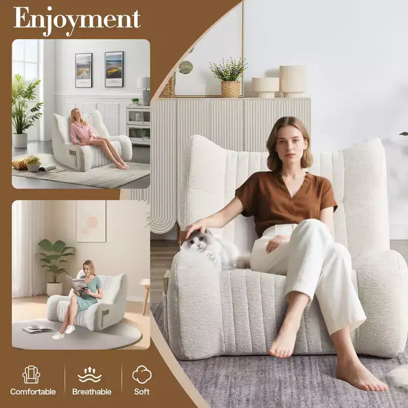 Homy Casa Bean Bag Chair for Adults with Armrests, Chenille Fabric & High-Resilience Foam