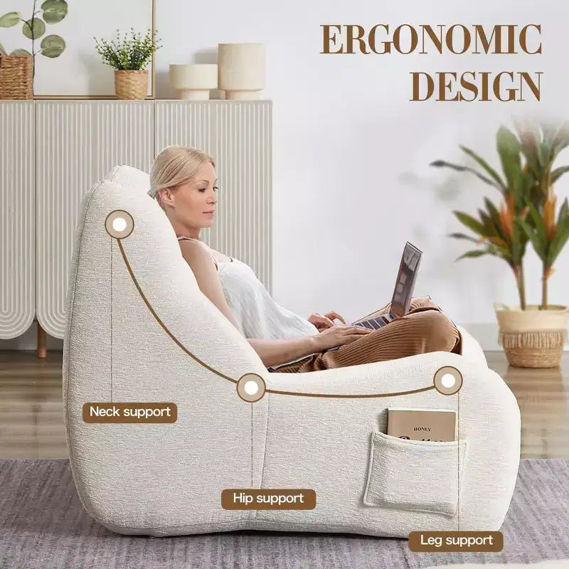 Homy Casa Bean Bag Chair for Adults with Armrests, Chenille Fabric & High-Resilience Foam