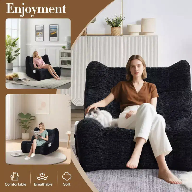 Homy Casa Bean Bag Chair for Adults with Armrests, Chenille Fabric & High-Resilience Foam