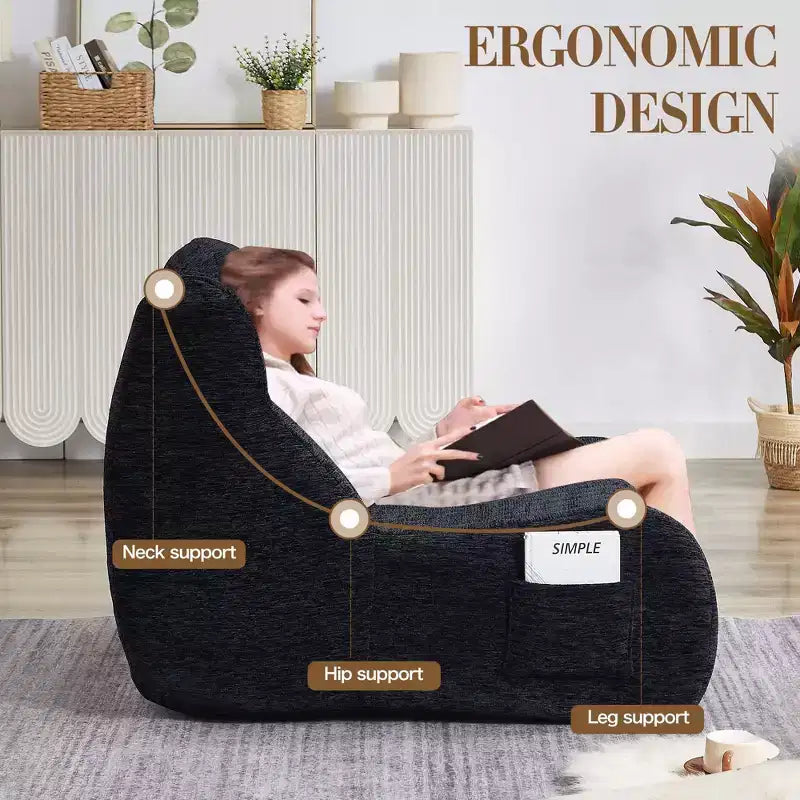 Homy Casa Bean Bag Chair for Adults with Armrests, Chenille Fabric & High-Resilience Foam