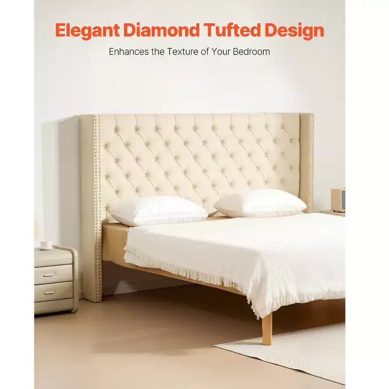 VEVOR Headboard, King Size Headboard with Adjustable Height, Comfortable Diamond Tufted for King Size Bed, W84.1 x H (54.33-60.24) x D 8.27 in, Beige