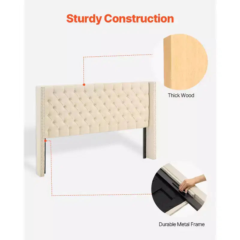 VEVOR Headboard, King Size Headboard with Adjustable Height, Comfortable Diamond Tufted for King Size Bed, W84.1 x H (54.33-60.24) x D 8.27 in, Beige