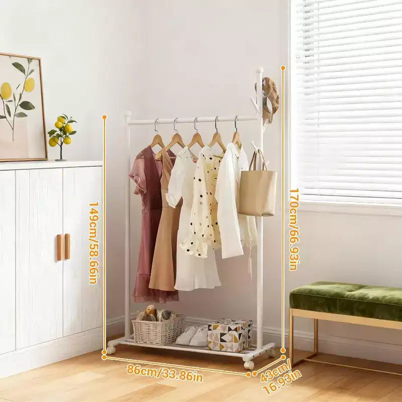 Metal Clothing Rack with Wheels, Rolling Clothes Racks for Hanging Clothes, Moveable Standing Garment Rack Clothes Hanger Racks for Small Space