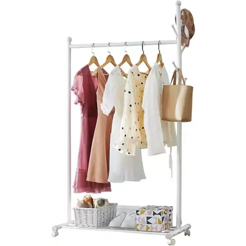 Metal Clothing Rack with Wheels, Rolling Clothes Racks for Hanging Clothes, Moveable Standing Garment Rack Clothes Hanger Racks for Small Space