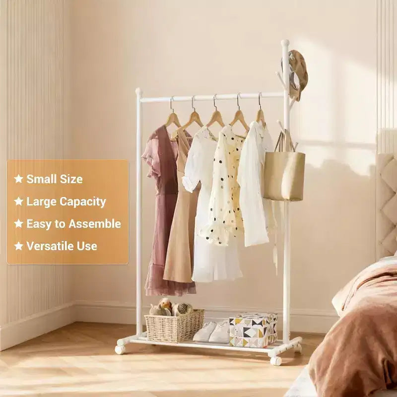 Metal Clothing Rack with Wheels, Rolling Clothes Racks for Hanging Clothes, Moveable Standing Garment Rack Clothes Hanger Racks for Small Space