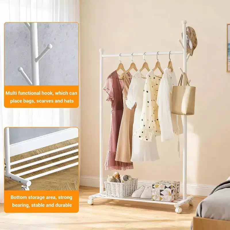 Metal Clothing Rack with Wheels, Rolling Clothes Racks for Hanging Clothes, Moveable Standing Garment Rack Clothes Hanger Racks for Small Space
