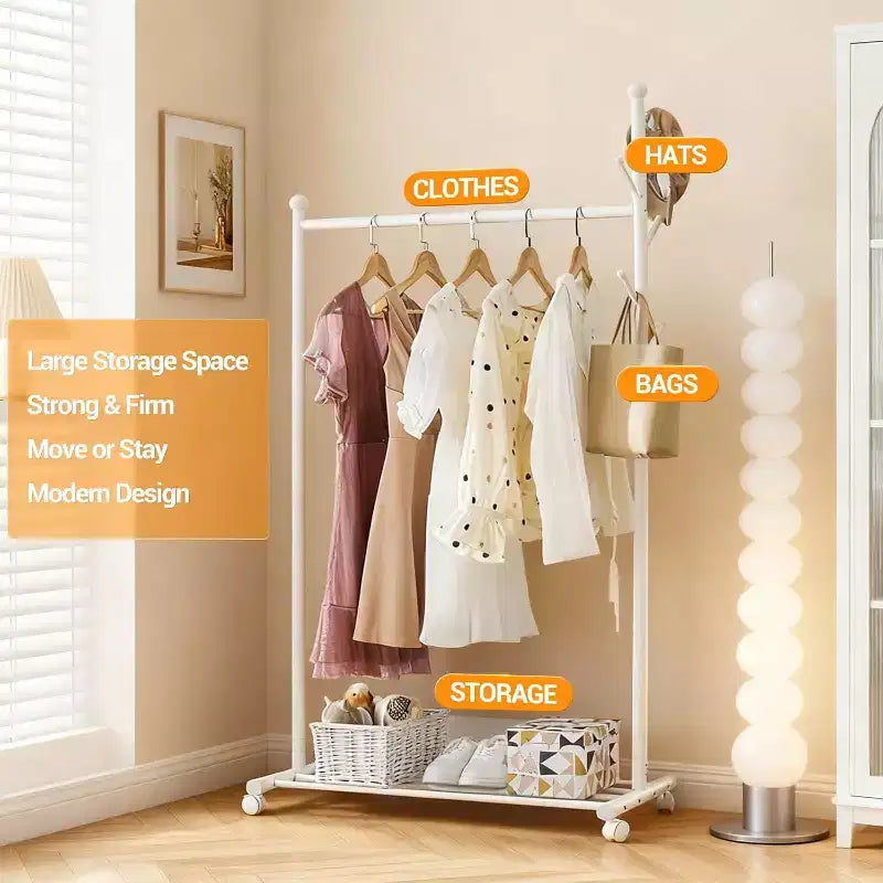 Metal Clothing Rack with Wheels, Rolling Clothes Racks for Hanging Clothes, Moveable Standing Garment Rack Clothes Hanger Racks for Small Space