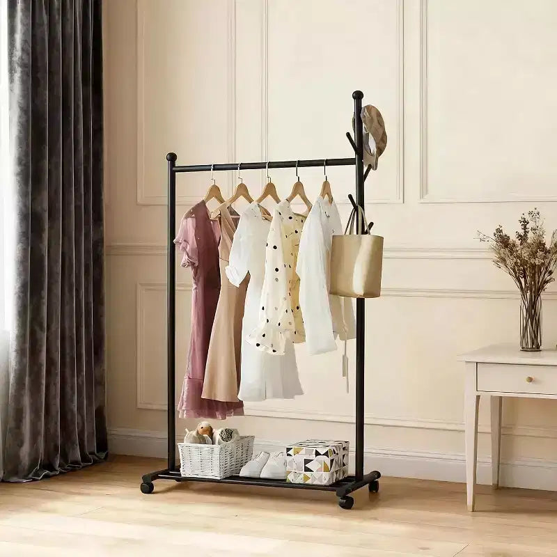 Metal Clothing Rack with Wheels, Rolling Clothes Racks for Hanging Clothes, Moveable Standing Garment Rack Clothes Hanger Racks for Small Space