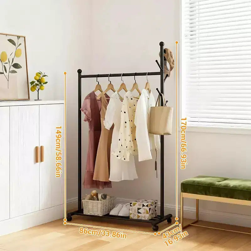 Metal Clothing Rack with Wheels, Rolling Clothes Racks for Hanging Clothes, Moveable Standing Garment Rack Clothes Hanger Racks for Small Space