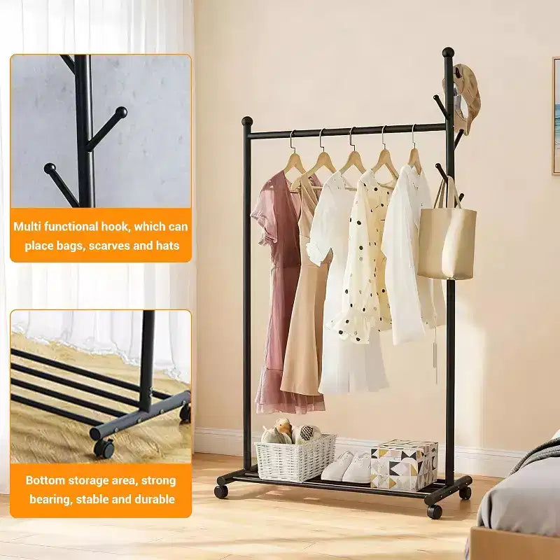 Metal Clothing Rack with Wheels, Rolling Clothes Racks for Hanging Clothes, Moveable Standing Garment Rack Clothes Hanger Racks for Small Space