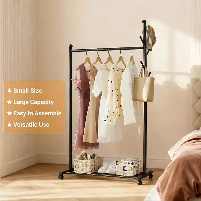 Metal Clothing Rack with Wheels, Rolling Clothes Racks for Hanging Clothes, Moveable Standing Garment Rack Clothes Hanger Racks for Small Space