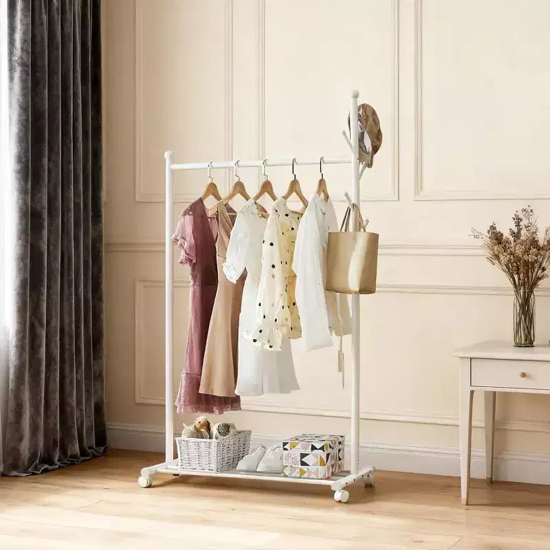 Metal Clothing Rack with Wheels, Rolling Clothes Racks for Hanging Clothes, Moveable Standing Garment Rack Clothes Hanger Racks for Small Space