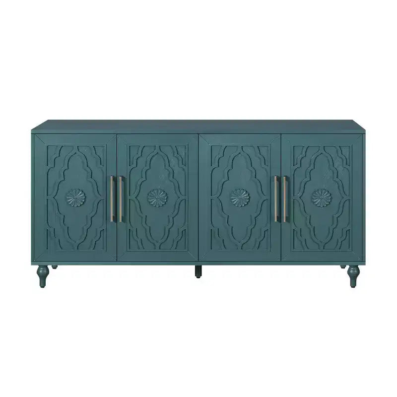 Kitchen Cabinet with 4 Carved Flower Doors, Decorative Sideboard Buffet Storage Cabinet for Dining Room, Living Room - Panipeachy