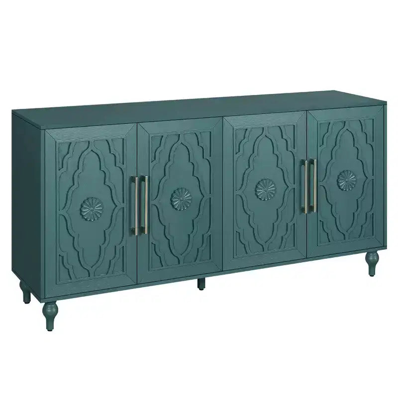 Kitchen Cabinet with 4 Carved Flower Doors, Decorative Sideboard Buffet Storage Cabinet for Dining Room, Living Room - Panipeachy