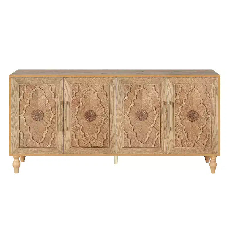 Kitchen Cabinet with 4 Carved Flower Doors, Decorative Sideboard Buffet Storage Cabinet for Dining Room, Living Room - Panipeachy