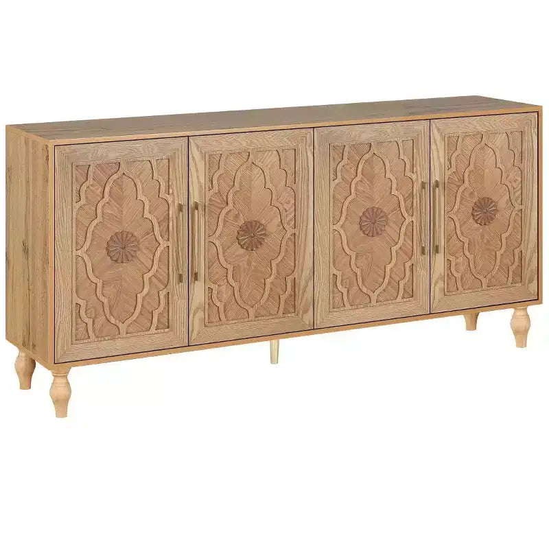 Kitchen Cabinet with 4 Carved Flower Doors, Decorative Sideboard Buffet Storage Cabinet for Dining Room, Living Room - Panipeachy