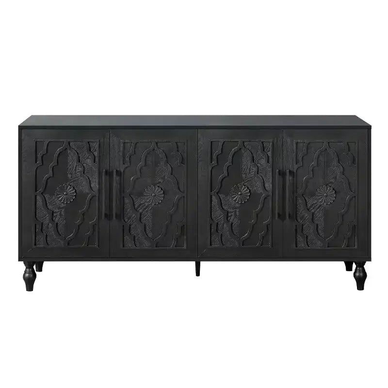 Kitchen Cabinet with 4 Carved Flower Doors, Decorative Sideboard Buffet Storage Cabinet for Dining Room, Living Room - Panipeachy