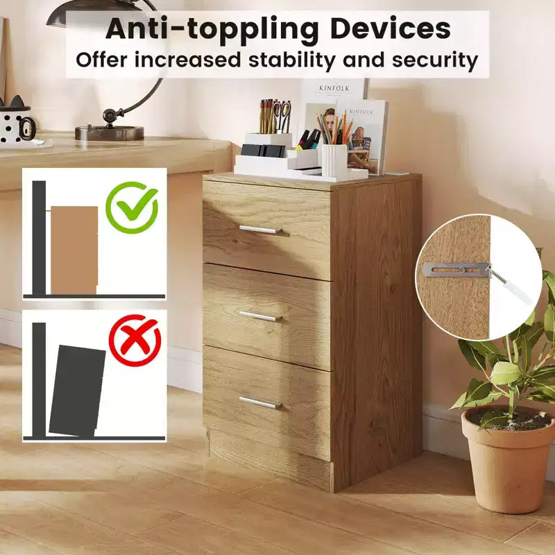 Costway 1/2 PCS Nightstand with Charging Station, 3 Storage Drawers for Bedroom, Living Room White/Black/Natural