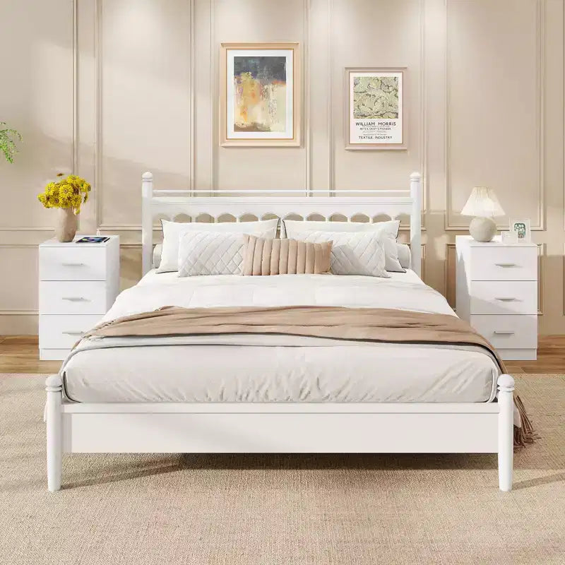 Costway 1/2 PCS Nightstand with Charging Station, 3 Storage Drawers for Bedroom, Living Room White/Black/Natural