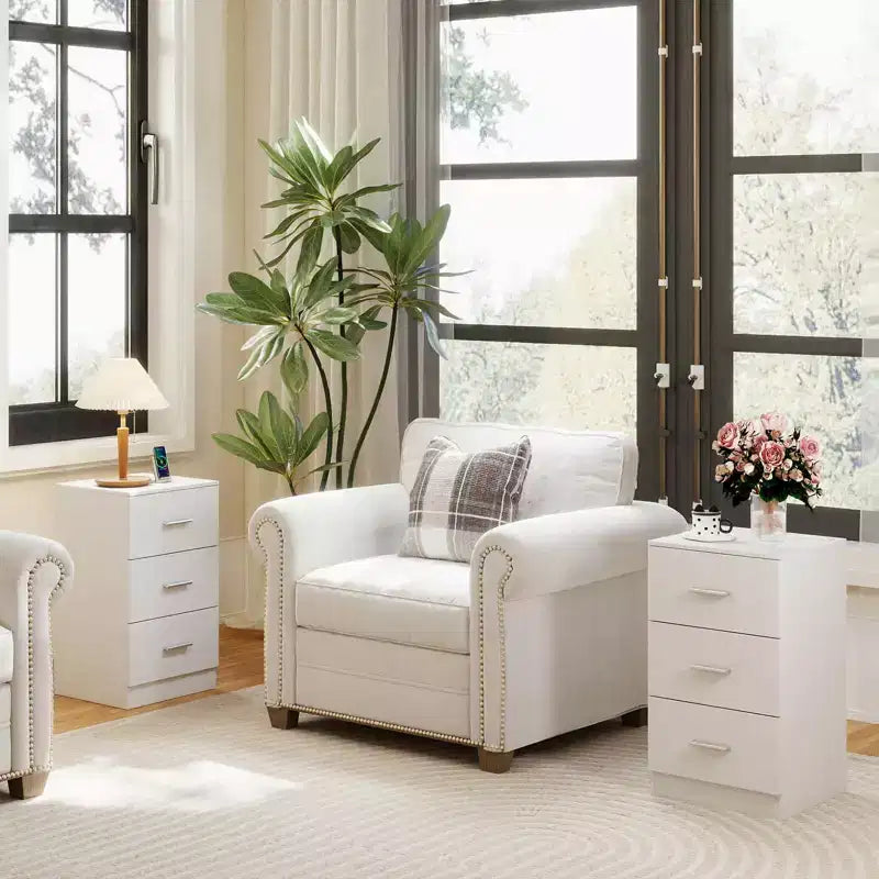 Costway 1/2 PCS Nightstand with Charging Station, 3 Storage Drawers for Bedroom, Living Room White/Black/Natural