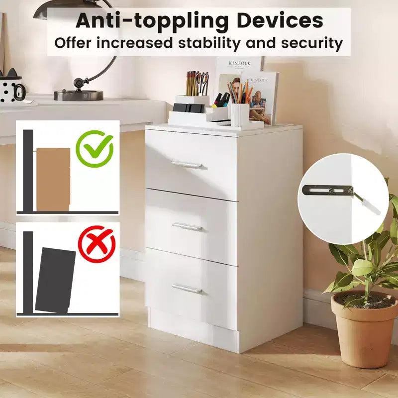 Costway 1/2 PCS Nightstand with Charging Station, 3 Storage Drawers for Bedroom, Living Room White/Black/Natural