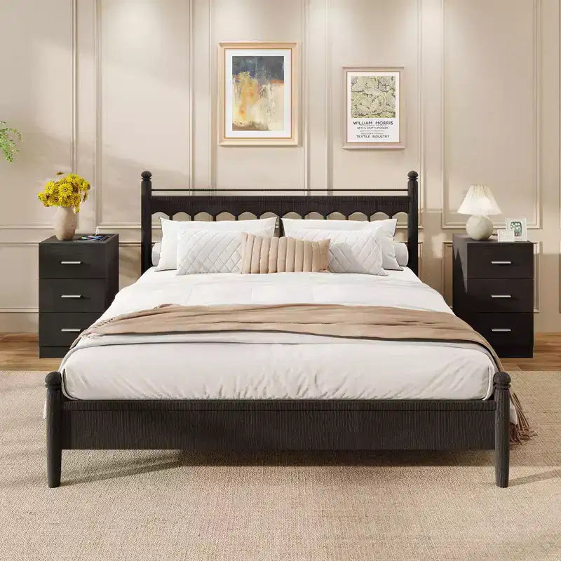 Costway 1/2 PCS Nightstand with Charging Station, 3 Storage Drawers for Bedroom, Living Room White/Black/Natural