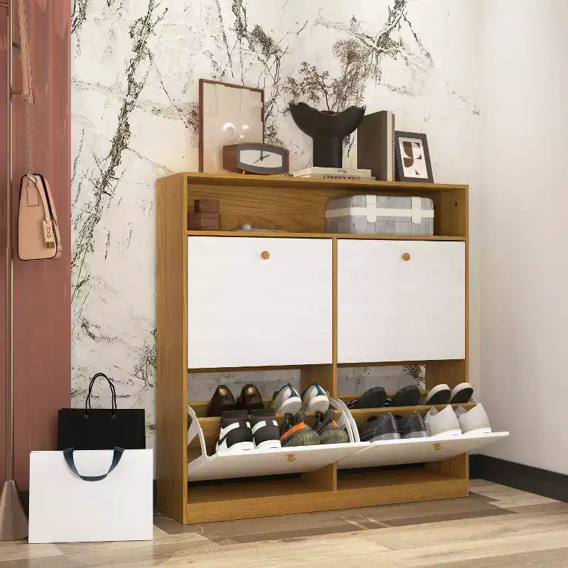 CLIHOME Freestanding Shoe Storage Cabinet with Anti-tip Fitting, Shoe Rack Organizer Cabinet with Wooden Handle