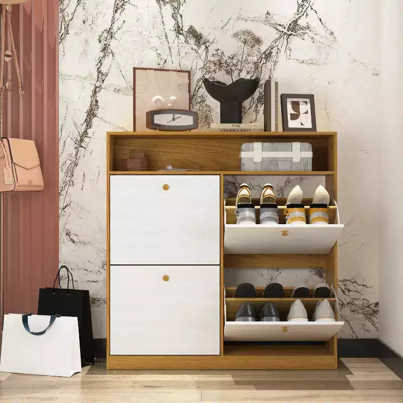 CLIHOME Freestanding Shoe Storage Cabinet with Anti-tip Fitting, Shoe Rack Organizer Cabinet with Wooden Handle