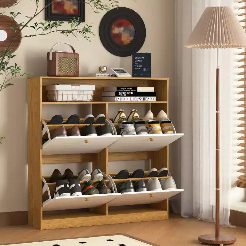 CLIHOME Freestanding Shoe Storage Cabinet with Anti-tip Fitting, Shoe Rack Organizer Cabinet with Wooden Handle