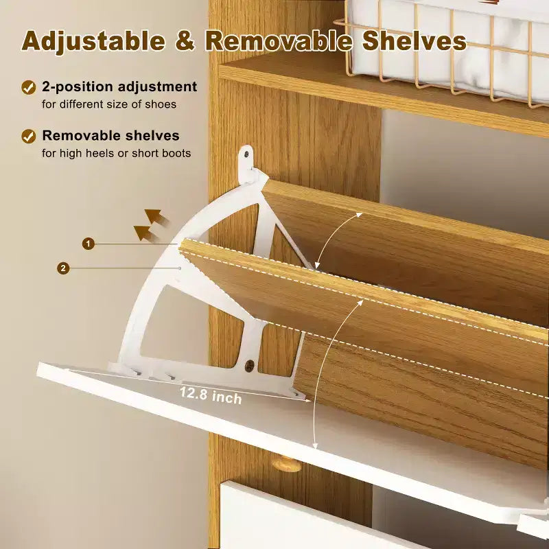 CLIHOME Freestanding Shoe Storage Cabinet with Anti-tip Fitting, Shoe Rack Organizer Cabinet with Wooden Handle
