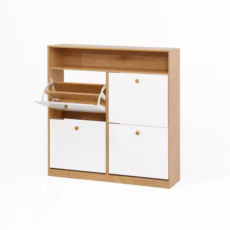 CLIHOME Freestanding Shoe Storage Cabinet with Anti-tip Fitting, Shoe Rack Organizer Cabinet with Wooden Handle
