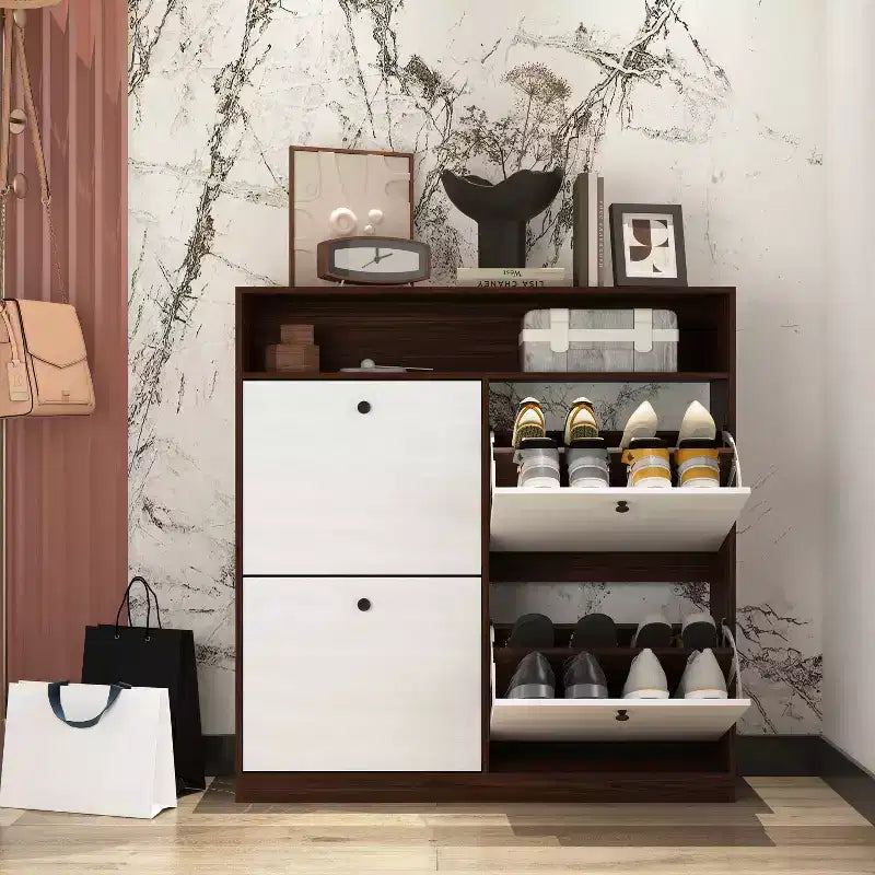 CLIHOME Freestanding Shoe Storage Cabinet with Anti-tip Fitting, Shoe Rack Organizer Cabinet with Wooden Handle