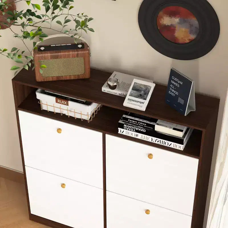 CLIHOME Freestanding Shoe Storage Cabinet with Anti-tip Fitting, Shoe Rack Organizer Cabinet with Wooden Handle