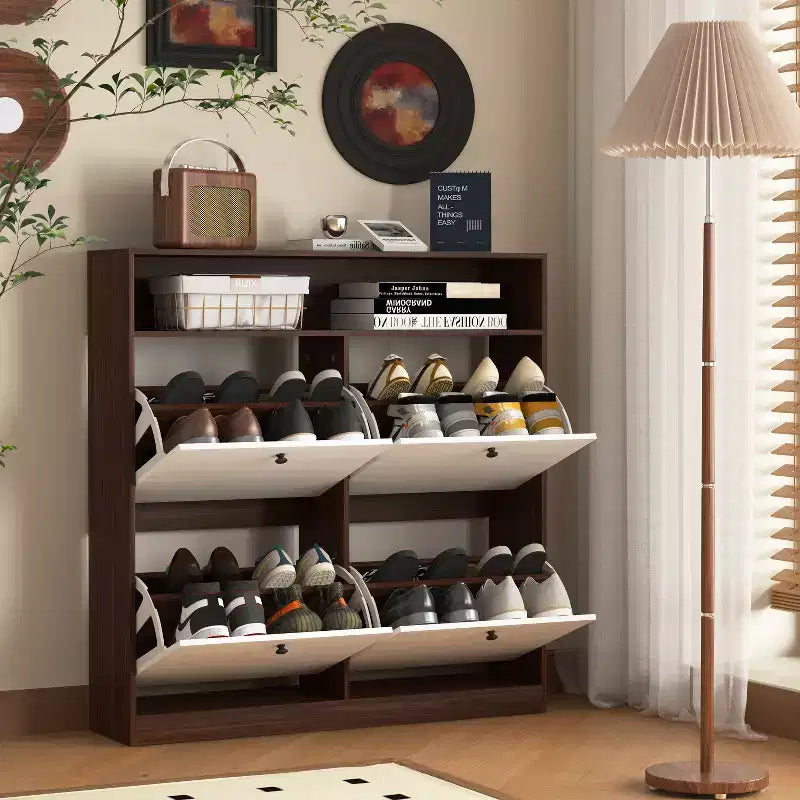 CLIHOME Freestanding Shoe Storage Cabinet with Anti-tip Fitting, Shoe Rack Organizer Cabinet with Wooden Handle