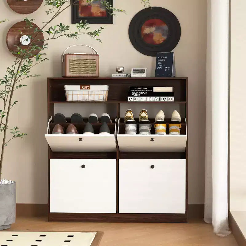 CLIHOME Freestanding Shoe Storage Cabinet with Anti-tip Fitting, Shoe Rack Organizer Cabinet with Wooden Handle