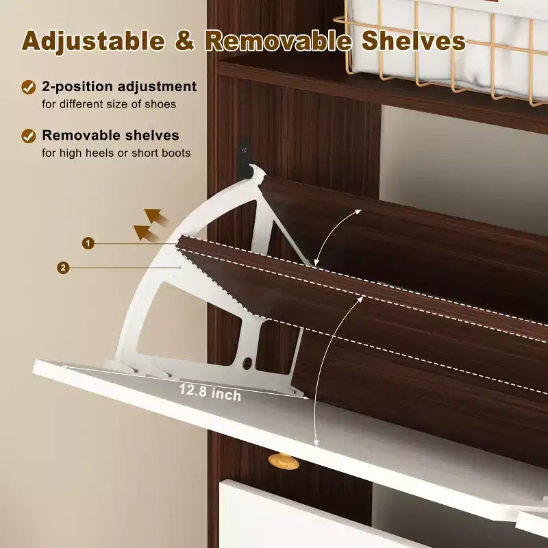 CLIHOME Freestanding Shoe Storage Cabinet with Anti-tip Fitting, Shoe Rack Organizer Cabinet with Wooden Handle