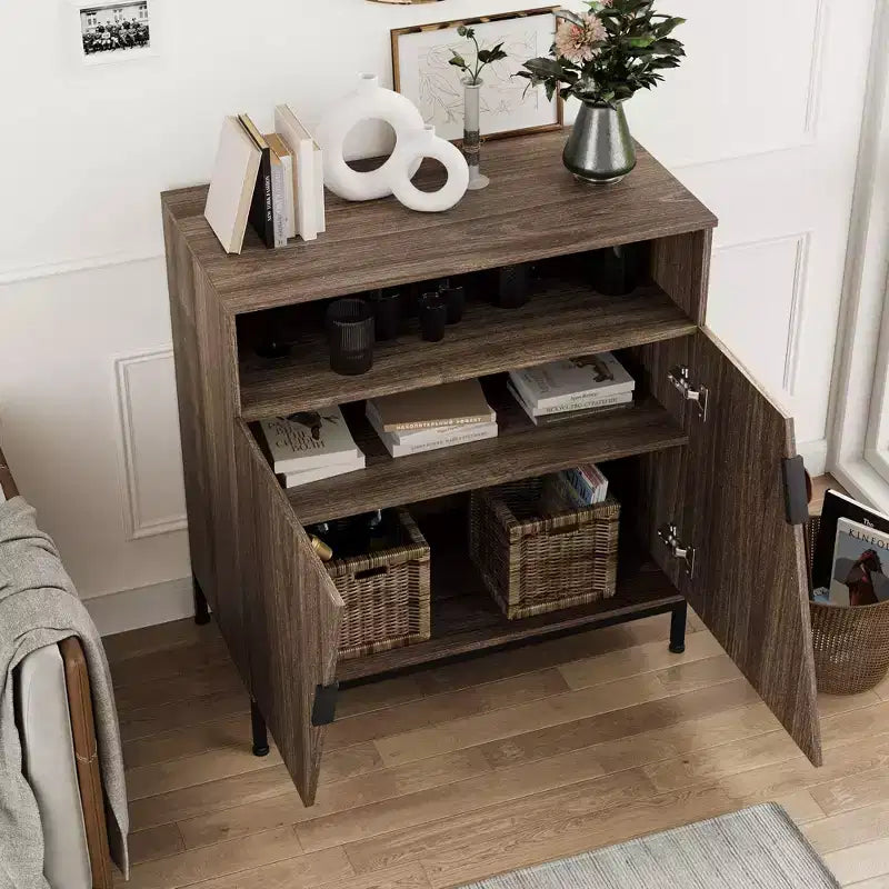 Sideboard Cabinet, Morden Wood Sideboard Buffet, Storage Cabinet with Oblique Door and Adjustable Shelves Brown