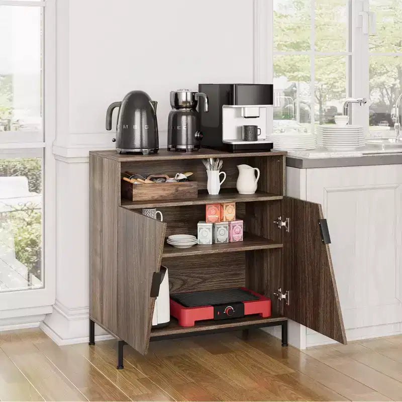 Sideboard Cabinet, Morden Wood Sideboard Buffet, Storage Cabinet with Oblique Door and Adjustable Shelves Brown