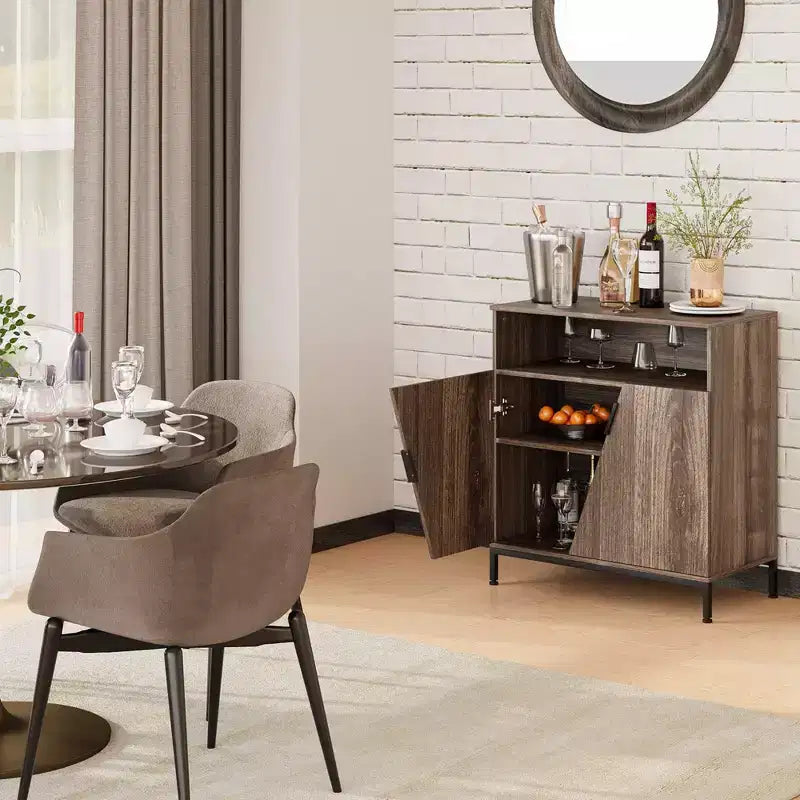 Sideboard Cabinet, Morden Wood Sideboard Buffet, Storage Cabinet with Oblique Door and Adjustable Shelves Brown